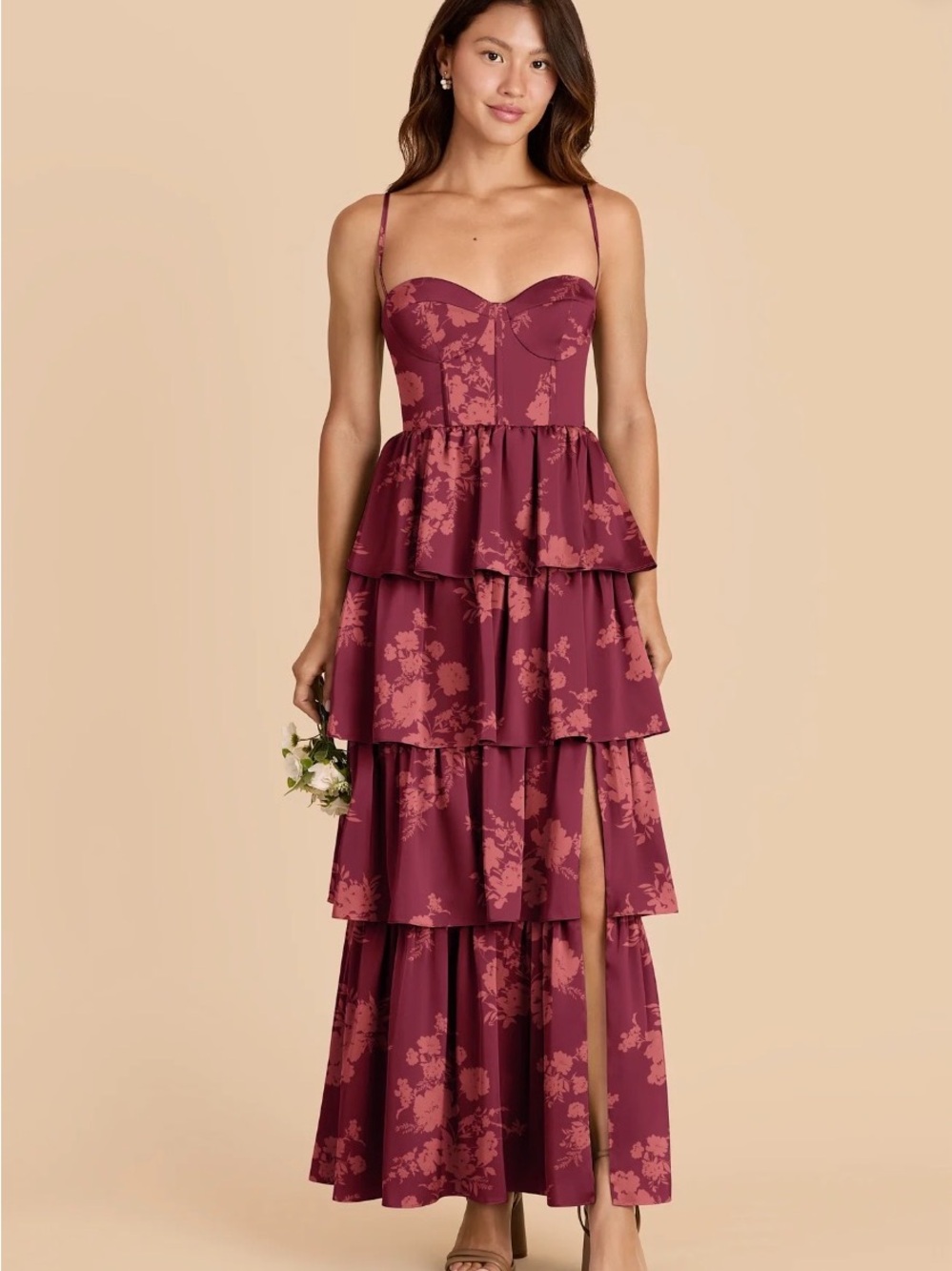 Birdy Grey Burgundy Floral Tiered Maxi Dress
